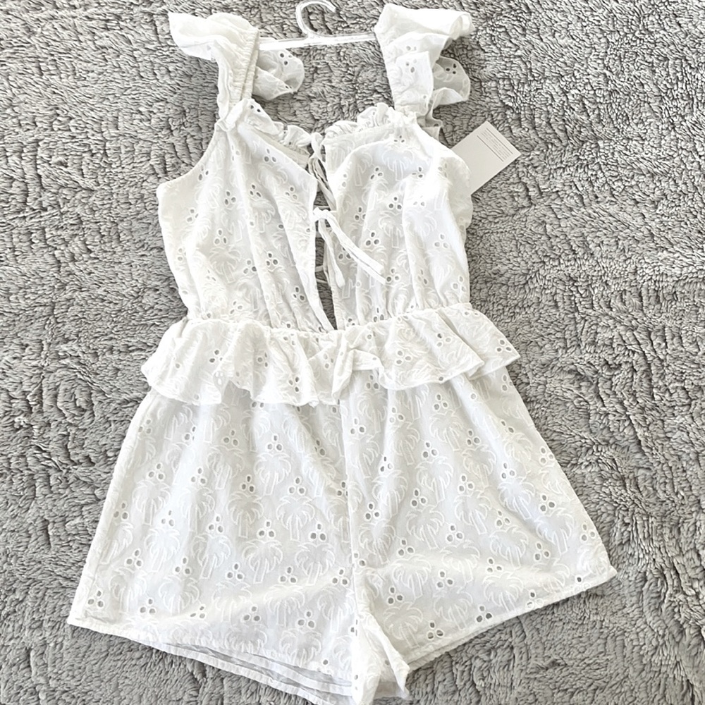 Cotton jumpsuit eyelet white open back, US 2 romper